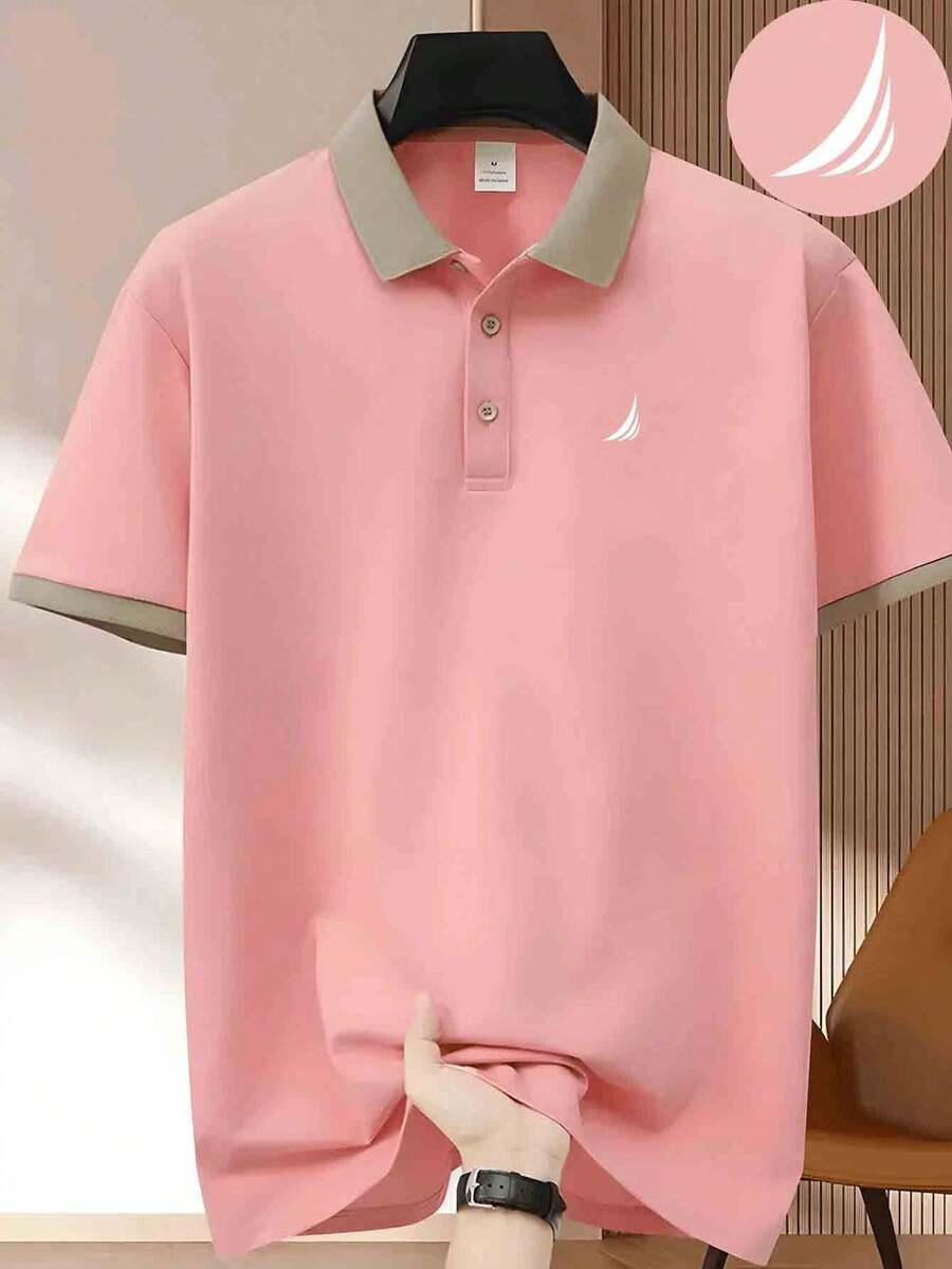Men's Printed Polo Shirt, Men's Top, 230gLocalPolyester Comfortable Breathable Summer CasualPrinted Golf Polo Shirt 1. - 粉色 - 查看 1