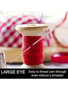 25 piezas Juego de agujas de coser a mano de ojo grande - Para punto de cruz, cuero y bordado, viene con estuche de madera de rosa para un almacenamiento fácil - C-marrón - Ver 5