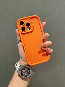 Soft Silicone Shockproof Phone Case, Compatible With IPhone 17, 16, 15, 14, 12, 13, 11 Pro Max Plus, Pure Orange Color, Full Camera Protection Phone Case - Orange - View 5