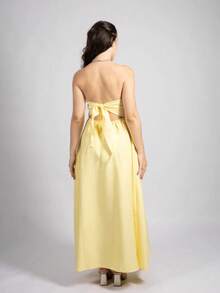Women's Long Strapless Dress With Tie-Up At The Back In Premium Tailoring, Elegant, Sensual - Màu vàng - Xem 3