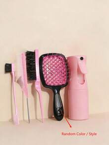 3pcs/5pcs/6pcs Curling Hair Brush Set, Wet & Dry Use Curling Brush Suitable For Natural Curly Hair, Includes Spray Bottle, Volumizing Brush, Tail Comb, Edge Brush (Suitable For Thick & Thin Hair, Can Be Used For Edging And Back-Combing), Hair Styling Tools (Pink, Purple, Black) Hair Tool Kit - Pink - View 6