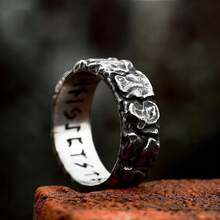 Men's Nordic Rune Ring Alloy Ring, Stone Pattern Design, Viking Characters Engraved On The Inside, Simple Niche Jewelry, Suitable For Daily Wear, Very Low-Key - 12 - View 2