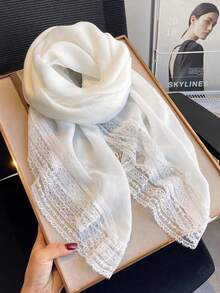 1pc Lace Trim Cotton Linen Lightweight Scarf, Summer Shawl Wrap, High-End Silk Scarf Gift - Multicolor - View 15