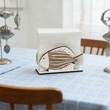 1/3pcs Rustic Wooden Napkin Holder, Ocean Theme Fish & Sailboat Design, Freestanding Paper Towel Rack, Suitable For Kitchen Counter, Dining Table And Coffee Table, Central Decor Piece For Mediterranean Coastal Home - Multicolor - View 5