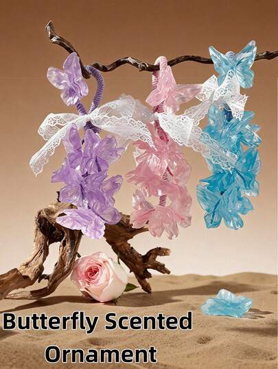Butterfly Scented Hanging Ornament, Wardrobe & Car Air Freshener, Lace Bowknot Fragrance Diffuser, Healing Style Scented Hanging Ornament, Long-Lasting Fragrance For Wardrobe, Car, Suitable For Valentine's Day/Mother's Day/Wedding Favors/Wardrobe & Car Fragrance, All Seasons