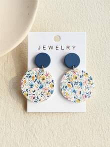 1 Pair Women's Spring/Summer Small Daisy, Blue Flower, Pink Flower Floral Print Ceramic Texture Elegant Cute Fresh Round Acrylic Earrings - Multicolor - View 4