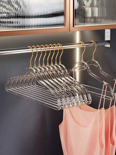 5 piezas/10 piezas Perchas de ropa de hadas de acrílico con ganchos dorados, estante de secado brillante para el hogar, organizador de percha de ropa de 42 cm/45 cm