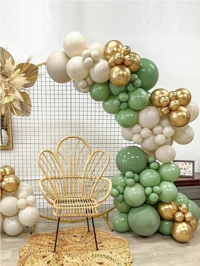 100件套米色金色绿色气球拱门花环套装，儿童男孩丛林主题生日派对装饰，婴儿派对婚礼气球，洗礼装饰用品