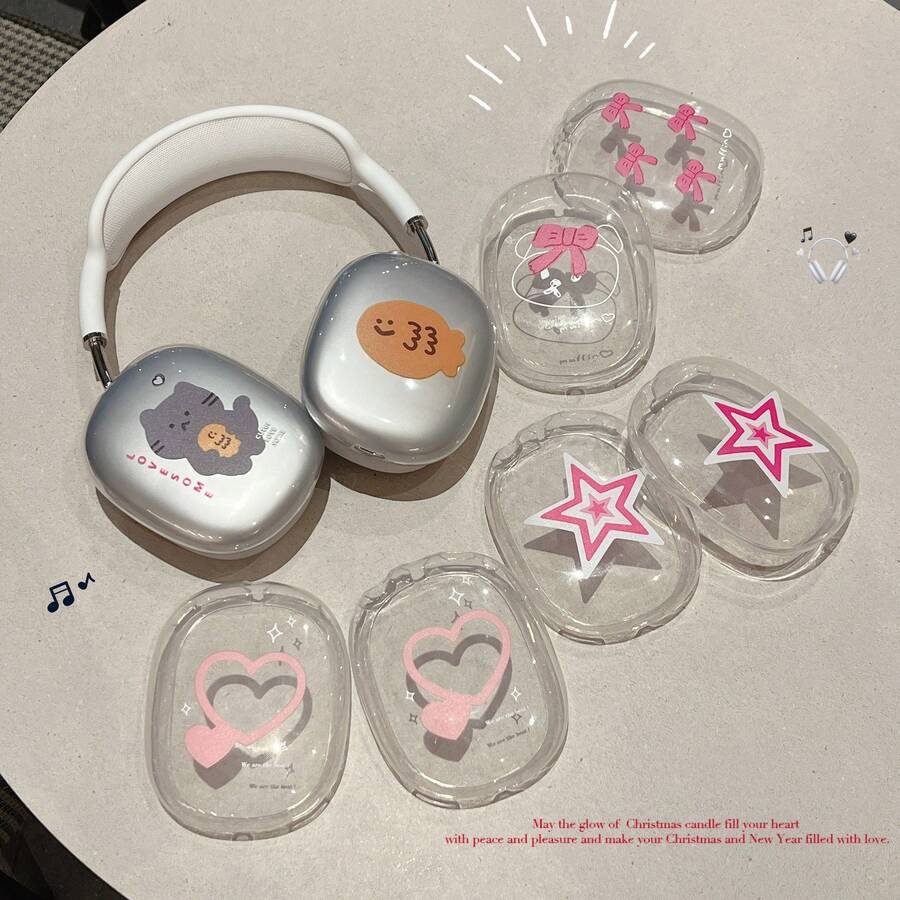 1pc Cartoon Creative Transparent Protective Case For AirPods Max Headphones, Soft Bluetooth Headphone Cover - Multicolor - View 1