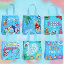 6/18 pièces Sacs-cadeaux en tissu non tissé sur le thème de la fête de la piscine d'été, sacs fourre-tout avec poignées renforcées bleu rafraîchissant, réutilisables et faciles à nettoyer, emballage-cadeau pour fête d'anniversaire à la plage, sacs de courses d'été, sacs de rangement quotidiens - 9057 - Voir 2