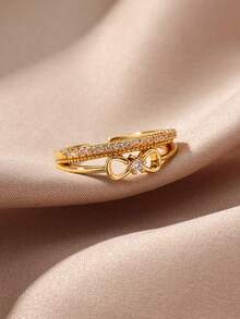 可调节18K镀金复古蝴蝶结立方氧化锆戒指，优雅防水首饰配饰，送给女性/闺蜜的礼物，适合婚礼、生日、母亲节等场合。 - 彩色 - 查看 8