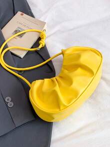 新款极简褶皱云朵手提包，清新优雅的女士单肩包/腋下包 - 黃色 - 查看 7