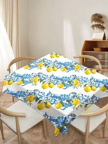 1 pieza Mantel con estampado de limón, mantel rectangular/redondo moderno de poliéster impermeable, impresión digital adecuada para sala de estar, mesa de comedor al aire libre, mesa redonda pequeña - Multicolor - Ver 6