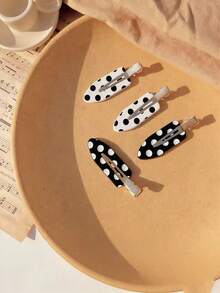 Bộ 2/4 chiếc kẹp tóc mái bằng acetate chấm bi đen trắng dễ thương, không đường nối. - Đen và trắng - Xem 6