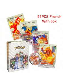 pokemon 55张动漫人物卡片，VSTAR GX EX VMAX 黑/银/金箔卡片，英文/法文/德文/西班牙文动漫游戏卡片，创意桌面游戏卡牌，适合收藏 - 彩色 - 查看 17
