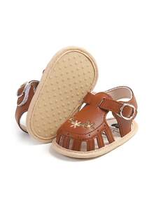Infant Girls' Summer Sandals, Outdoor Toddler Shoes, Elegant White Embroidery - Brown - View 8