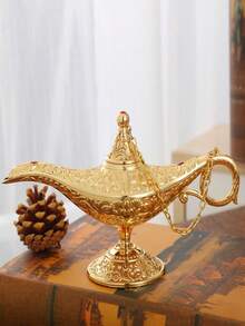 Vintage Magic Lamp Costume Accessory Gift, Classic Arabian Prop Planter Decor (Gold) Luxury Gold Pattern Search Banner Magic Lamp, Palace Banquet Decor Ornament Magic Lamp, Handmade Magic Lamp Decor Gift, Birthday Graduation Gift - 金子 - 查看 1
