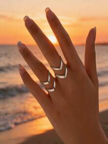 2pcs Minimalist Geometric Open V-Shaped Ring Set, Suitable For Daily And Casual Wear - Silver - View 4