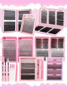 CMAYOME 600pcs/Set, 528pcs/Set, 482pcs/Set, 480pcs/Set, 384pcs/Set, 320pcs/Set, 120pcs/Set D-Curl Eyelash Extension Kit, DIY Eyelash Extension Set, Lightweight Natural Curly Lashes, Delicate And Feathery, Curl Similar To Natural Lashes, Length 9-20mm, 30D, 40D, 50D, 60D, 80D - Pink - View 7