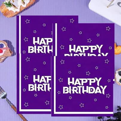 20/40/60 chiếc, Khăn giấy dùng một lần chủ đề Ngôi sao Tím, Khăn giấy sinh nhật 2 lớp hình ngôi sao tím - Viền sao trắng & in chữ "Chúc mừng sinh nhật" Khăn ăn tiệc cocktail/tiệc tối theo phong cách Hàn Quốc, tiệc sinh nhật tuổi 16 & tiệc dành cho người hâm mộ nhạc Rock