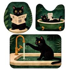 3-Piece Vintage Black Cat Print Non-Slip Bathroom Rug Set - Đã in - Xem 2