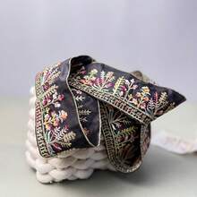 1 Pack 1.5 Yard High-End Doll Sleeve Cuff Pillow Slipper Accessory, 6.5CM Multicolor Embroidered Lace Trim, DIY Sequin Embroidered Decorative Ribbon - Dark Red - View 5