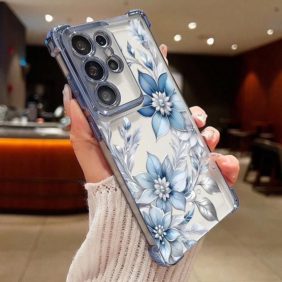 1 chiếc ốp lưng TPU trong suốt dày dặn, mạ điện họa tiết hoa màu xanh dương, chống rơi, tương thích với Apple 17Air/17promax/16prmax/16pro/16/13promax/12promax11, 15PROMAX, 14PROMAX/Galaxy, SAM/Honor/Note13pro/S23 Ultra/S24 Ultra/S25/A56, thích hợp cho các dịp kỷ niệm, tiệc tùng, tháng Ba, mùa xuân, sinh nhật. - Nguyên Phong xanh - Xem 1