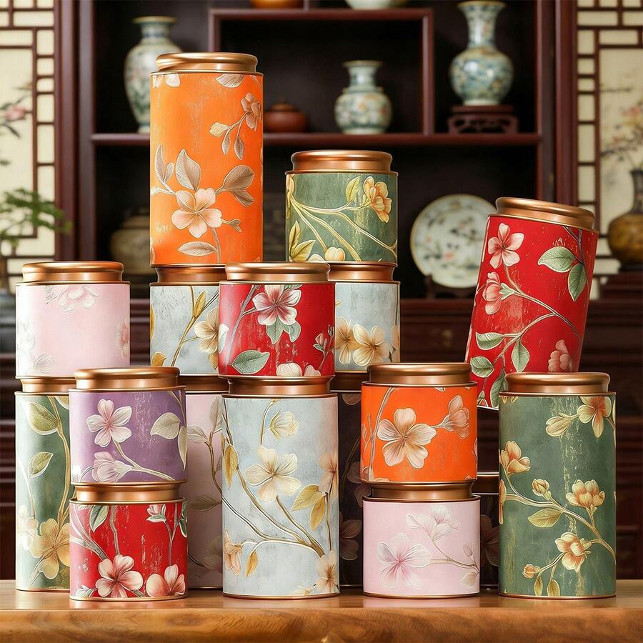 1 pieza Recipiente de té de metal con revestimiento de esmalte cerámico en la parte inferior y la tapa, recipiente de almacenamiento hermético para té, granos de café, azúcar, nueces en la cocina o despensa, adecuado para regalos festivos y uso diario
