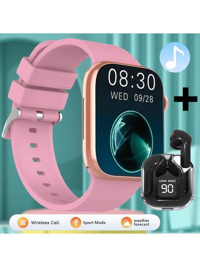 2.01英寸高清显示屏智能手表+耳机套装，合金机身，无线通话，多种运动模式，久坐提醒，适合作为礼物送给朋友和情侣。