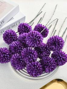 3/24/150件 10.02英吋人造菊花球、蒲公英、繡球花組合花束禮物，仿真花、人造植物，情人節花瓶，適用於DIY婚禮花束、派對、居家客廳、廚房、花園、酒店、辦公室 - 深紫色 - 查看 2