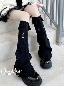 Loose Fit Flared Leg Thick Knit Socks, Versatile & Warm, Suitable For Fashionable Women - White - View 4