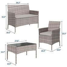 4-Piece Outdoor Furniture Set, PE Rattan Wicker Chairs With Soft Cushions & Tempered Glass Coffee Table - All-Weather Patio Set For Garden, Backyard, Porch, Poolside - 灰色 - 查看 2