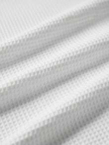 夏季复古华夫格男士套装，休闲通勤简约白色拉链 Polo 衫和抽绳短裤两件套 - 白色 - 查看 5