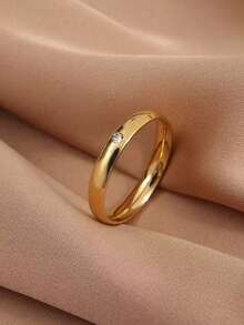 1件装 气质流行钻石戒指 钛钢戒指 百搭轻奢珠宝配饰 小众不锈钢情侣戒指 男女通用戒指 素面简约戒指 万圣节礼物 圣诞节小礼物 - 金色 - 查看 5