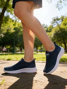 Plus Size Unisex Slip On Mesh Breathable Sneakers - Casual Sports Shoes With Non-Slip Thick Sole (Multi Color Options) - 藍色 - 查看 3