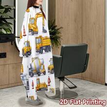 Professional Hairdressing Cape, 2D Flat Design, Featuring Yellow Construction Vehicle Pattern. This High-Quality Printed Hairdressing Cloth Is Made Of Durable Polyester Fabric, Easy To Clean, And Has Adjustable Fit - Multicolor - View 5