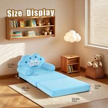 2-In-1 Crown Shaped Children's Sofa, Foldable Recliner, Soft Faux Fur Fabric, Comfortable Play Furniture For Boys And Girls - Blue - View 2
