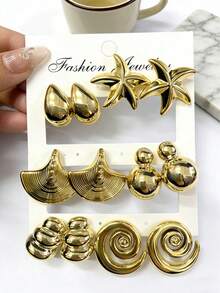 1-9对欧美时尚夏季海滩风耳环套装，款式包括海星、水滴、扇形、海螺等，采用轻质树脂制成，适合女性在日常海滩度假时佩戴。 - 金色 - 查看 1