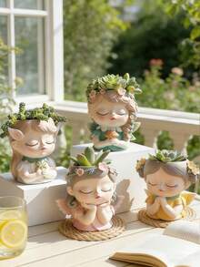 Sweet Dream Girl Desktop Planter Set - Suitable For Desk/Bedroom, Cream Aesthetic Home Decor, Multifunctional Desktop Storage And Creative Gift - Flowerpot - View 11