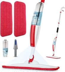 2026 Hot Spring Summer Popular Mops For Floor Cleaning, Wet Spray Mop With 14 Oz Refillable Bottle And 2 Washable Microfiber Pads, Heavy Duty Dry Wet Flat Mop For Home Or Commercial Use, Multi-Surface Floor Cleaner For Hardwood, Laminate, Wood, Ceramic, Tile, Marble, Vinyl, Efficient And Easy To Use Cleaning Tool For Living Room, Kitchen, Bedroom, Office, Hotel, Perfect For Daily Housekeeping, Home Improvement, Birthday Party, Holiday Use & Ideal Festival Birthday Gift For Family, Friends, Homeowners, Housewarming Gift - 00-紅色 - 查看 1