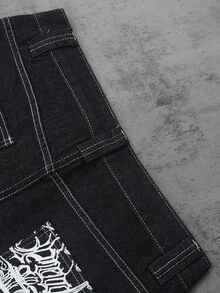 GlobeSwift 男士刺绣花卉印花牛仔短裤 - 黑色 - 查看 8