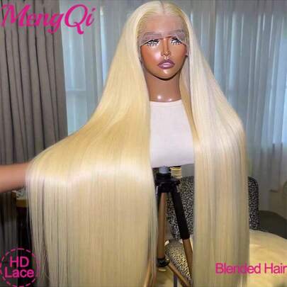 200% 密度 28 英寸透明蕾丝直发 13X4 13X6 5X5 蕾丝前真人假发 金色 613 色 预先拔毛 自然发际线 长直真人混纺假发 女士蕾丝前假发