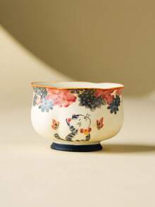 1件套摩卡茶具配件 - 青柠白陶瓷杯，荷叶边杯沿，猫咪图案，适合送礼亲友或居家品茶，精致茶室装饰，高端茶具托盘 - 彩色 - 查看 6