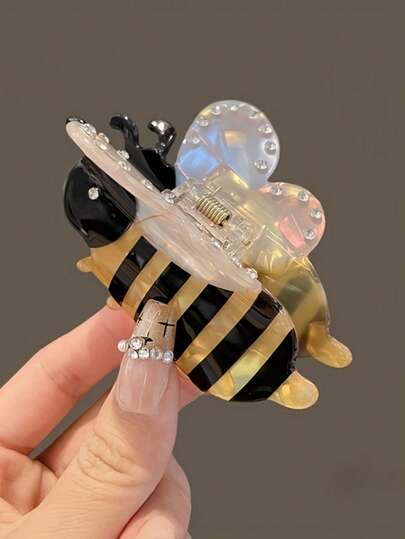 Cute Bee Hair Clip - Transparent Wings, Black Stripes, Rainbow Sheen Effect - Medium Size, Suitable For Women And Hair Clips - Decorative Hair Accessory For Daily And Themed Events, Adding Adorable Styling Element