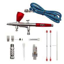 YUNLUN Dual-Action Gravity Feed Airbrush Kit With 0.3mm & 0.5mm Nozzles, 1.8m Air Hose & Accessories For Nail Art, Cake Decorating, Model Painting & Beauty - Red - View 9