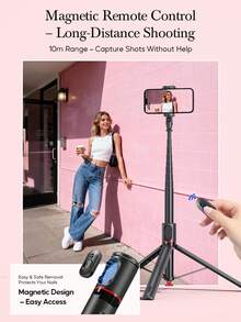 AXNEN 1800mm (70.87 pulgadas) Palo de selfie todo en uno con trípode de apertura automática, control remoto magnético, poste de aleación de aluminio extra largo, clip de teléfono giratorio desmontable, compatible con smartphones Apple y Android. Diseñado para actividades al aire libre, viajes, vlogging, grabación de video, fotografía y transmisión en vivo. - Ver 5