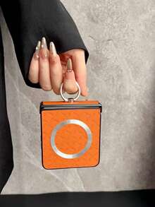 Galaxy Z Flip7/6 Folding Phone Case, Auspicious Cloud Pattern, Minimalist Business Style, Creative Personalized, Full Coverage, Rotating Ring Holder, Magnetic Anti-Drop Protection, Suitable For Z SE/5/4/3, Unisex Design - Black - View 4