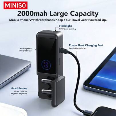  The MINISO MS120 3-In-1 TWS Earphones Feature Bluetooth 6.0, A Built-In High-Power Flashlight With Three Adjustable Modes (Constant Light/Blinking), A Power Bank, And Are Suitable For Outdoor Hiking And Sports. They Also Include A Built-In Microphone For High-Definition Calls.