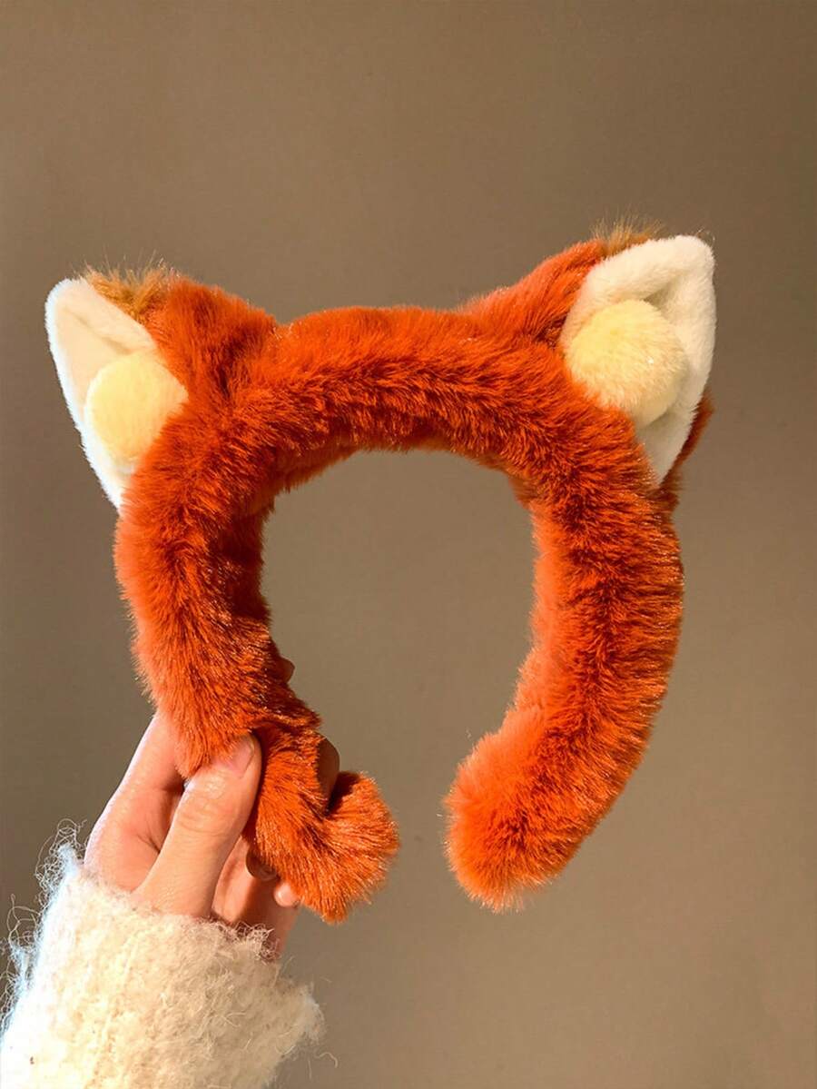 Diadema con orejas de zorro de peluche, diadema facial de lavado para otoño/invierno, accesorio para el cabello