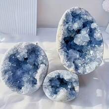 1PC Bohemian Celestite Cluster (Rock Crystal With Natural Cracks, Not Damaged), Unique Blue Mineral Specimen, Geode, Suitable For Home And Office Decoration - Blue and White - View 10